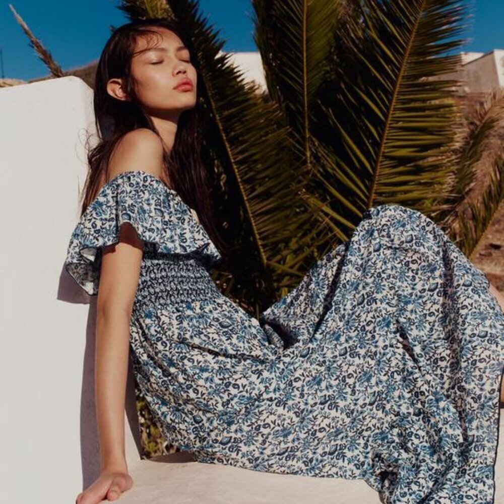 Zara PRINTED OFF THE SHOULDER DRESS NEW WITH TAG